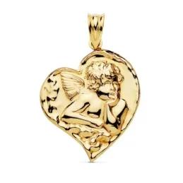 Colgante oro 18k angelito 25mm. forma corazón liso [AC0985]