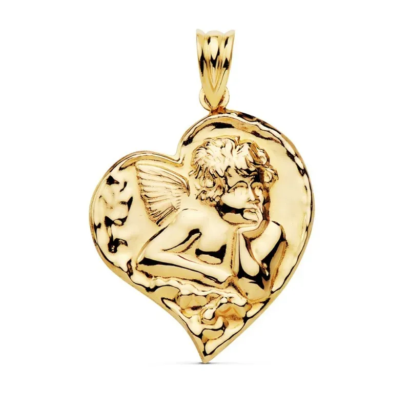 Colgante oro 18k angelito 25mm. forma corazón liso [AC0985]