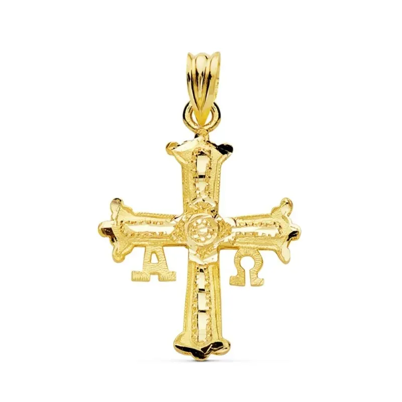 Colgante oro 18k Cruz Covadonga 27mm. lisa brillo [AC1017]