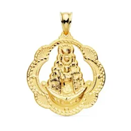 Colgante oro 18k Virgen Rocío 35mm. pandereta calado [AC1027]