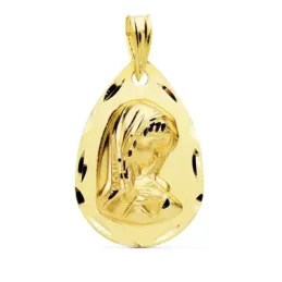 Medalla oro 18k Virgen Niña 21mm. lágrima borde tallado [AC1029GR]