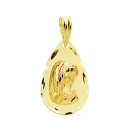 Medalla oro 18k Virgen Niña 19mm. lágrima borde tallado [AC1030]
