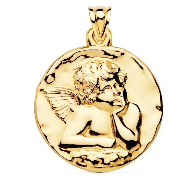 Medalla oro 18k Angelito 40mm. brillo lisa [AC1034]