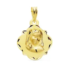 Medalla oro 18k Virgen Niña 19mm. bordes tallados [AC1046GR]