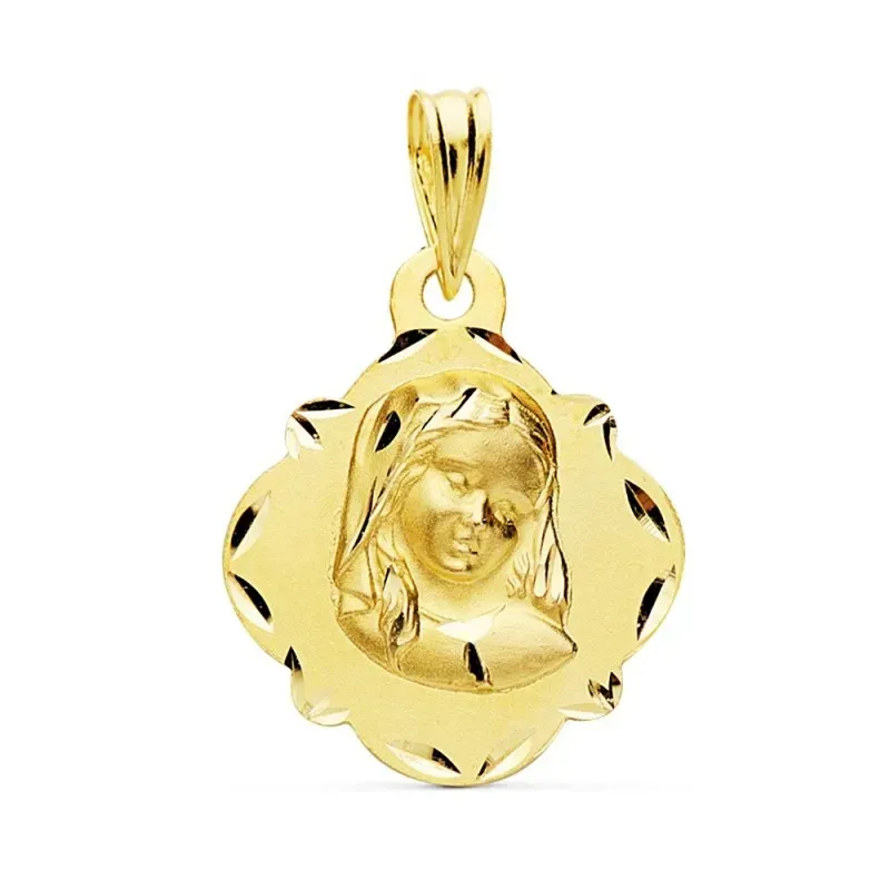 Medalla oro 18k Virgen Niña 19mm. bordes tallados [AC1046GR]