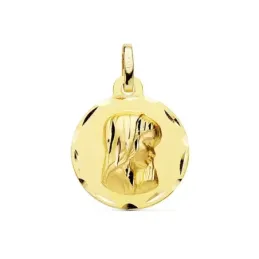 Medalla oro 18k Virgen Niña 16mm. bordes tallados redonda [AC1047GR]