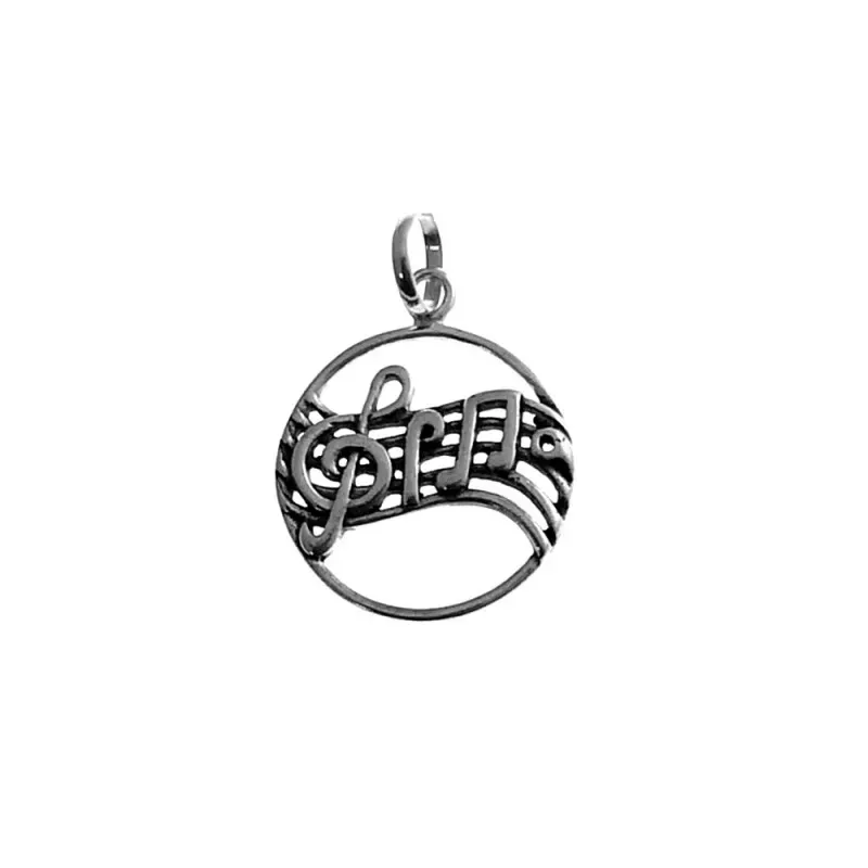 Colgante plata Ley 925m partitura música 20mm. redondo calado mujer [AC1175]