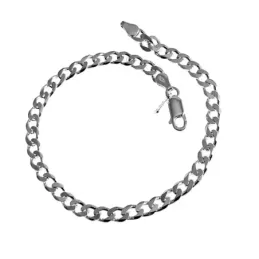 Pulsera plata Ley 925m barbada 21cm. lisa cierre mosquetón mujer [AC1178]