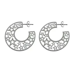 Pendientes plata Ley 925m aros 28mm. estrellas caladas cierre presión mujer [AC1204]