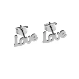 Pendientes plata Ley 925m LOVE 11mm. lisos láser cierre presión mujer [AC1239]