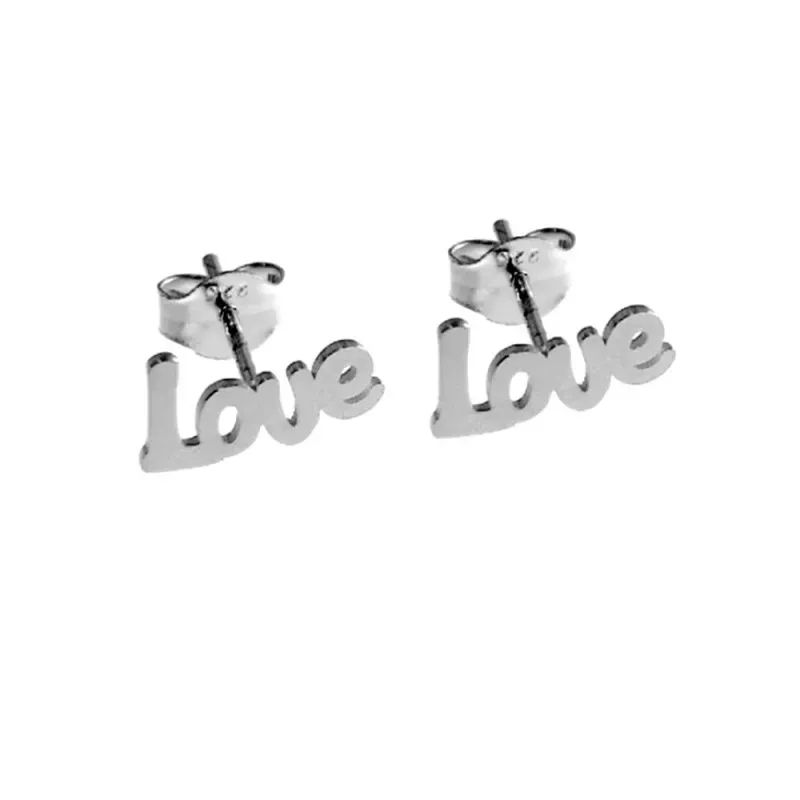 Pendientes plata Ley 925m LOVE 11mm. lisos láser cierre presión mujer [AC1239]