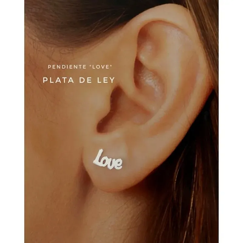 Pendientes plata Ley 925m LOVE 11mm. lisos láser cierre presión mujer [AC1239]