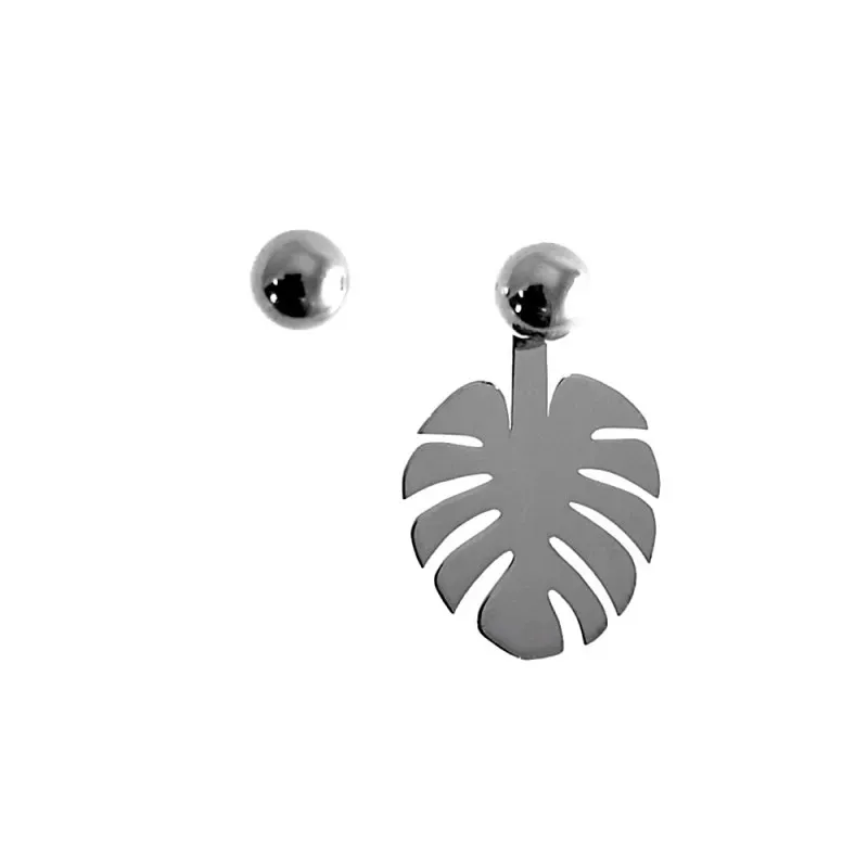 Pendientes plata Ley 925m desmontables motivo hoja 20mm. bola 5mm. cierre presión mujer [AC1254]
