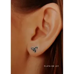 Pendientes plata Ley 925m motivo lazo 9mm. láser cierre presión mujer [AC1265]