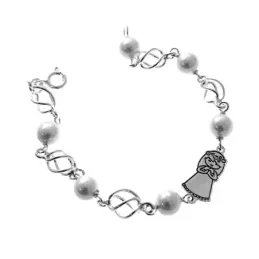Pulsera plata Ley 925m primera comunión 16.5cm. motivo niña perlas jaulas cierre reasa [AC1269]