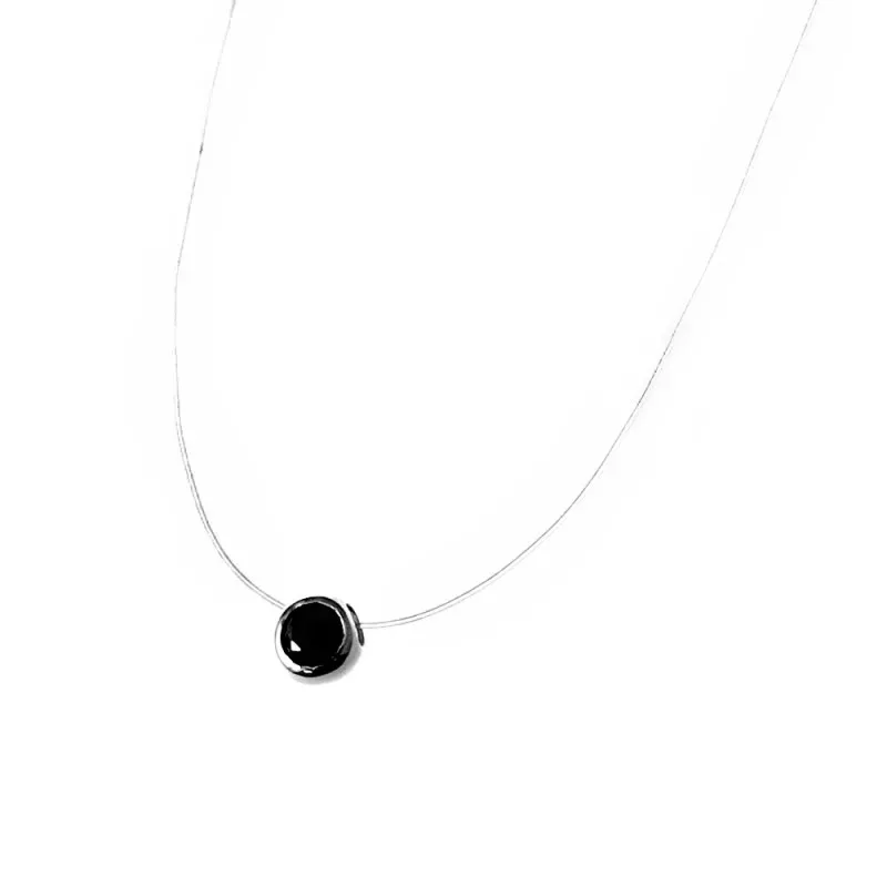 Gargantilla plata Ley 925m hilo sedal 42cm. motivo piedra color negro mujer [AC1300]
