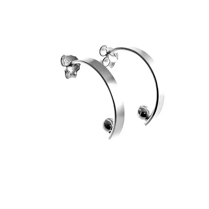 Pendientes plata Ley 925m medios aros 21mm. bolas cierre presión mujer [AC1410]
