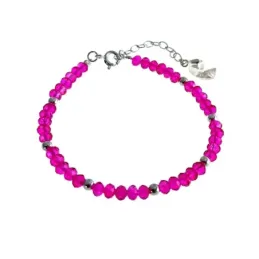 Pulsera plata Ley 925m bolas piedras rosas fetiche corazón cierre reasa mujer [AC1447]