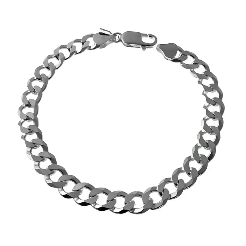 Pulsera plata Ley 925m. barbada 21cm. hombre lisa cierre mosquetón