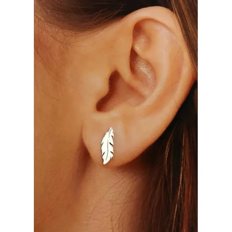 Pendientes plata Ley 925m. mujer motivo pluma 15mm. láser cierre presión
