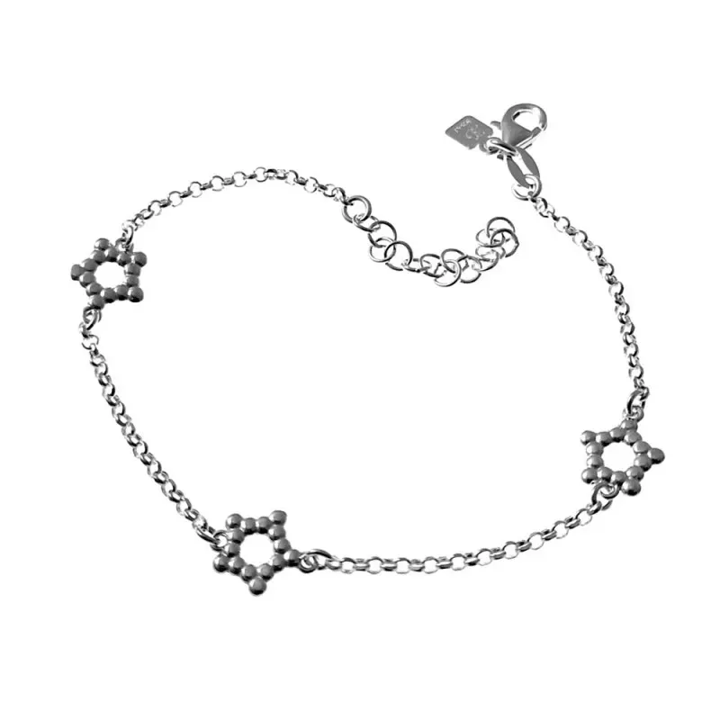 Pulsera plata Ley 925m. cadena rolo 17cm. niña motivos estrellas caladas cierre mosquetón