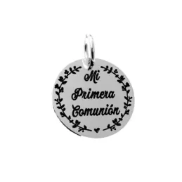 Colgante plata Ley 925m. disco 18mm. MI PRIMERA COMUNIÓN motivo ramas láser