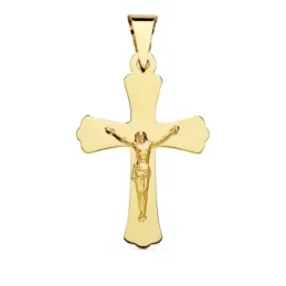 Colgante crucifijo oro 18k cruz lisa picos 34mm. centro cristo palo plano