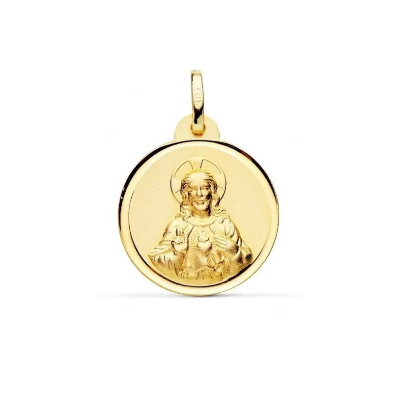 Medalla oro 18k escapulario 20mm. Virgen del Carmen Corazón de Jesús bisel