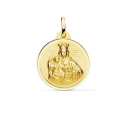 Medalla oro 18k escapulario 20mm. Virgen del Carmen Corazón de Jesús bisel