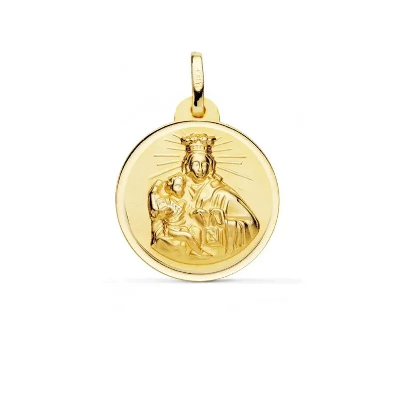 Medalla oro 18k escapulario 20mm. Virgen del Carmen Corazón de Jesús bisel