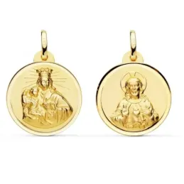 Medalla oro 18k escapulario 20mm. Virgen del Carmen Corazón de Jesús bisel
