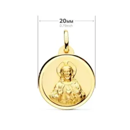 Medalla oro 18k escapulario 20mm. Virgen del Carmen Corazón de Jesús bisel