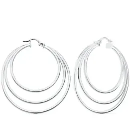 Pendientes oro blanco 18k mujer aros triples 43mm. huecos redondos cierre palillo