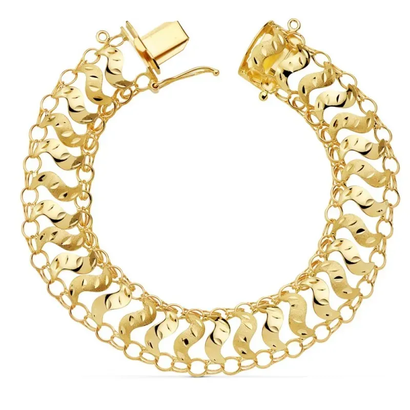 Pulsera oro 18k modelo princesa 20.5cm. mujer calada cierre lengüeta