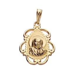 Medalla oro 18k Virgen Niña 22mm. forma lágrima detalle borde calado