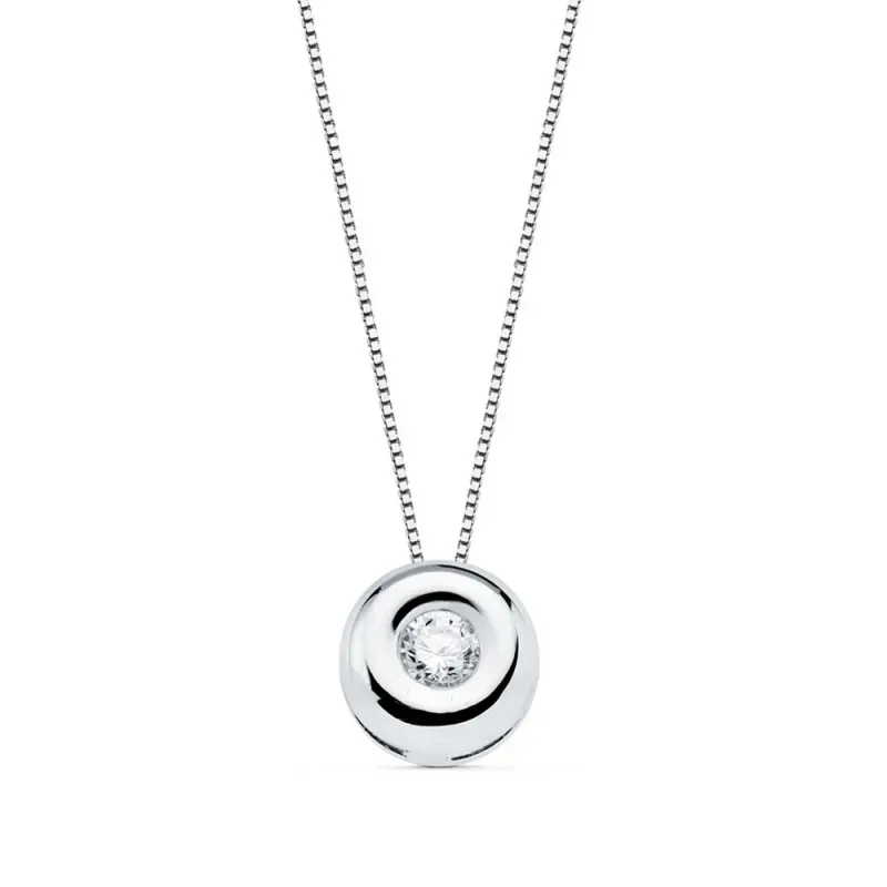 Gargantilla oro blanco 18k cadena 42cm. chatón 2.20mm. diamante 0.045ct.