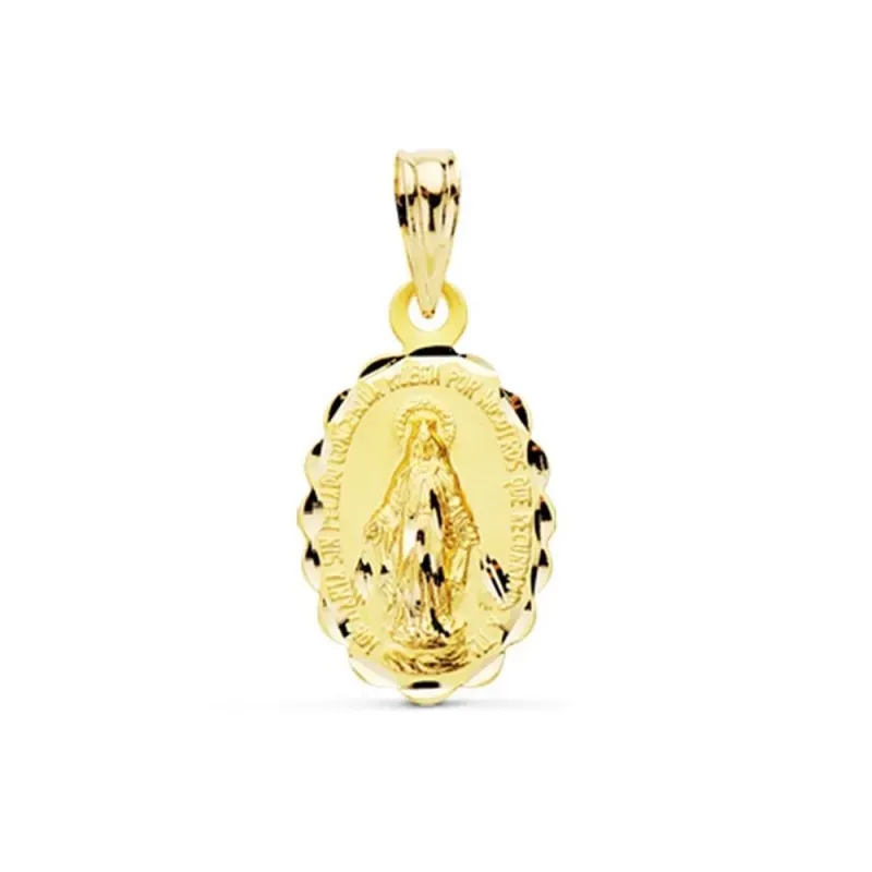 Medalla oro 18k Virgen Milagrosa 18mm. oval cerco tallado