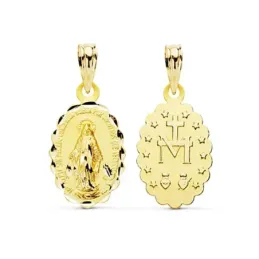 Medalla oro 18k Virgen Milagrosa 18mm. oval cerco tallado