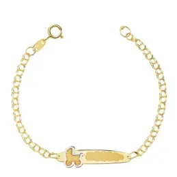 Esclava oro 18k bebé 13.5cm. doble cadena húngara chapa detalle carrito bicolor cierre reasa