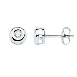 Pendientes oro blanco 18k mujer 5.5mm. chatón diamante 0.14ct. cierre presión