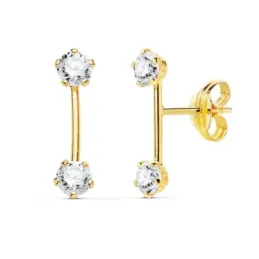 Pendientes oro 18k mujer 13mm. barra lisa extremos circonitas cierre presión