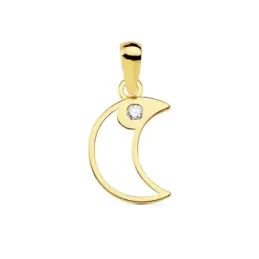 Colgante oro 18k mujer 12mm. luna calada borde liso punta circonita