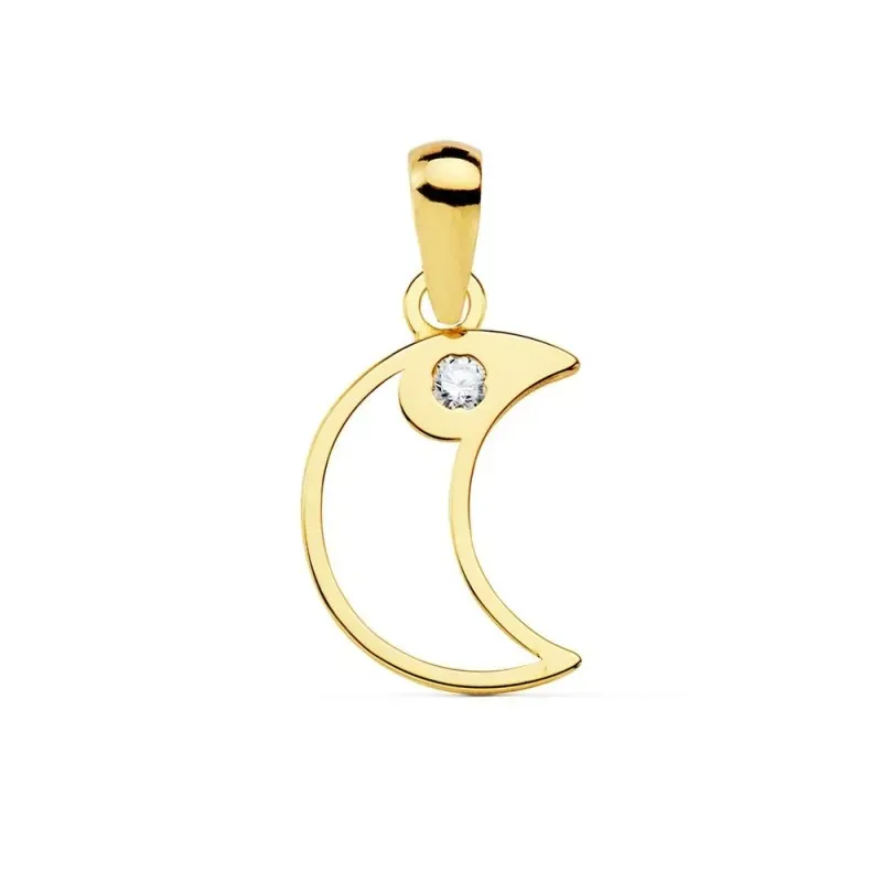 Colgante oro 18k mujer 12mm. luna calada borde liso punta circonita