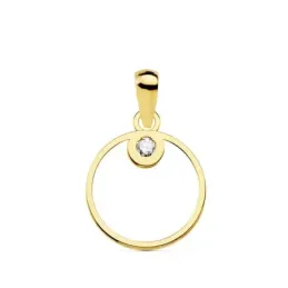 Colgante oro 18k mujer 12mm. Karma redondo calado borde liso circonita