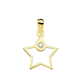 Colgante oro 18k mujer 12mm. estrella calada borde liso punta circonita