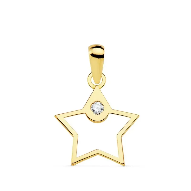 Colgante oro 18k mujer 12mm. estrella calada borde liso punta circonita