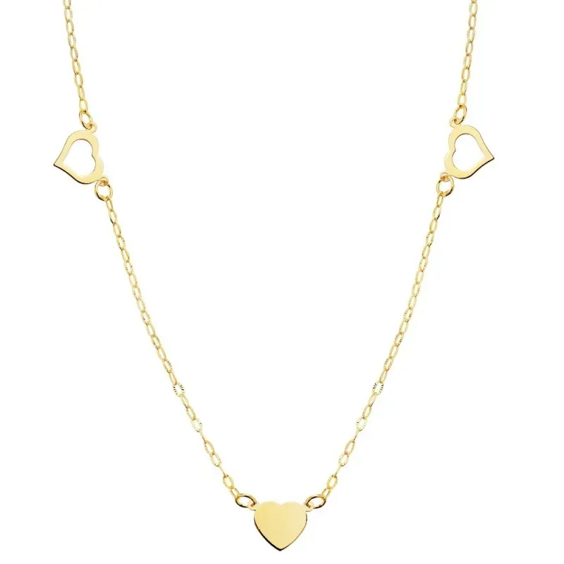 Gargantilla oro 18k cadena 40cm. forzada tallada corazones calados principal centro liso