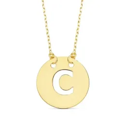 Gargantilla oro 18k cadena 42cm. forzada colgante letra C chapa 15mm. calada