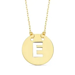 Gargantilla oro 18k cadena 42cm. forzada colgante letra E chapa 15mm. calada