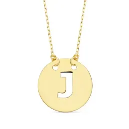 Gargantilla oro 18k cadena 42cm. forzada colgante letra J chapa 15mm. calada